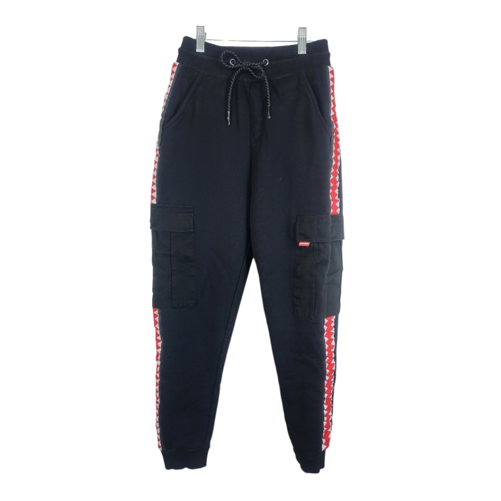 Sprayground Cargo Jogger Sweatpants Small Journey Begins Sharkbite Black Cotton